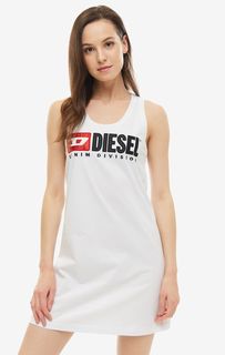 Белое хлопковое платье с логотипом бренда Diesel