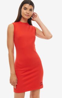 Короткое красное платье-футляр из трикотажа Calvin Klein Jeans