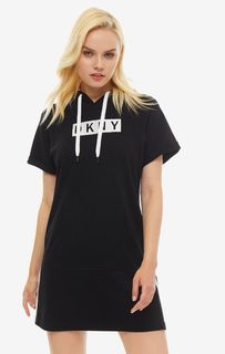 Хлопковое платье в спортивном стиле с капюшоном Dkny