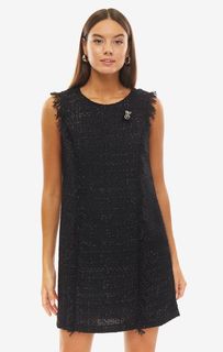 Черное платье из ткани букле с бахромой Liu Jo