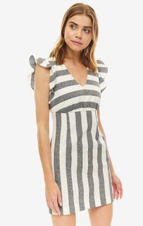 Короткое платье в полоску из хлопка и льна Armani Exchange