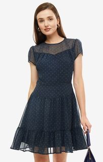 Синее платье из шифона с оборками Calvin Klein Jeans