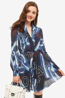 Синее платье с расклешенной юбкой Pinko