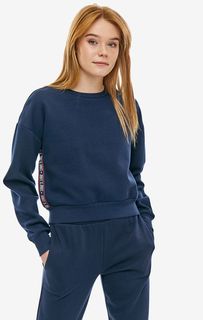 Синий хлопковый свитшот с декоративными нашивками Juicy by Juicy Couture