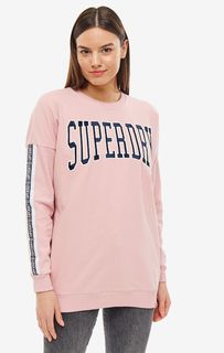 Розовый хлопковый свитшот с нашивками Superdry