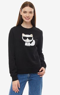 Черный свитшот из хлопка с вышивкой Karl Lagerfeld