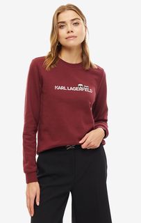 Бордовый свитшот из хлопка с вышивкой Karl Lagerfeld