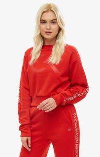 Укороченный хлопковый свитшот с принтом Calvin Klein Performance