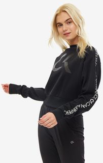 Укороченный хлопковый свитшот с принтом Calvin Klein Performance