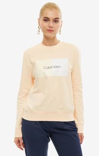 Хлопковый свитшот кораллового цвета с принтом Calvin Klein