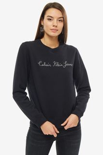 Черный свитшот с вышитым логотипом бренда Calvin Klein Jeans