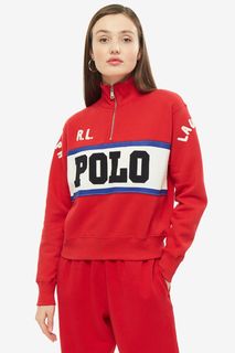 Хлопковая толстовка красного цвета на молнии Polo Ralph Lauren