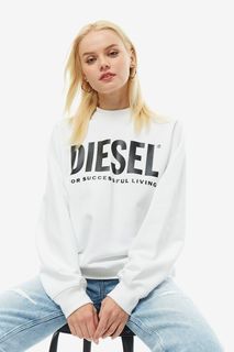 Белый хлопковый свитшот с логотипом бренда Diesel