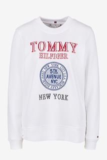 Белый хлопковый свитшот с вышивкой Tommy Hilfiger