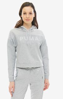 Серая хлопковая толстовка с капюшоном Puma