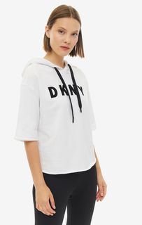Белая хлопковая толстовка с короткими рукавами Dkny