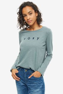 Хлопковая футболка мятного цвета с логотипом бренда Roxy