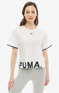 Белая хлопковая футболка с принтом Puma