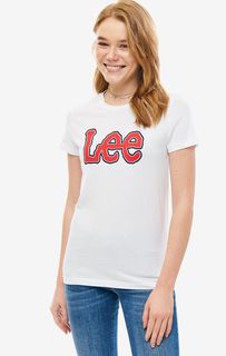 Белая хлопковая футболка с принтом Lee