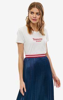 Белая хлопковая футболка с принтом Tommy Jeans