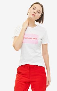 Хлопковая футболка с контрастным принтом Calvin Klein Jeans