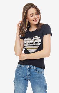 Черная хлопковая футболка с оригинальным декором Liu Jo