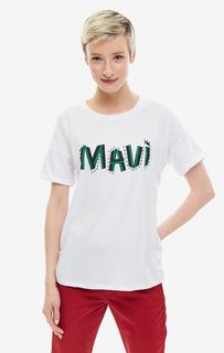 Белая хлопковая футболка с ярким декором Mavi