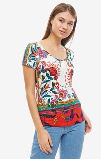 Разноцветная футболка из вискозы с декором Desigual