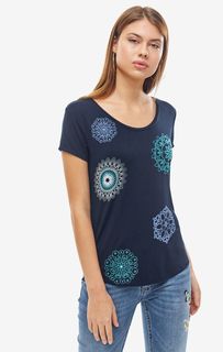 Синяя футболка из вискозы с вышивкой Desigual