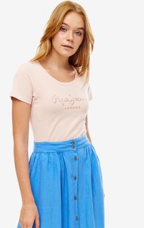 Футболка с блестящим принтом и вышивкой Pepe Jeans