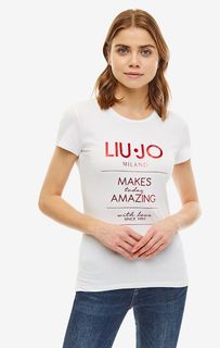 Белая хлопковая футболка с принтом Liu Jo