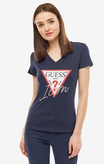 Хлопковая футболка с треугольным вырезом Guess