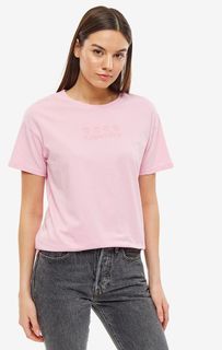 Хлопковая футболка розового цвета с вышивкой Superdry