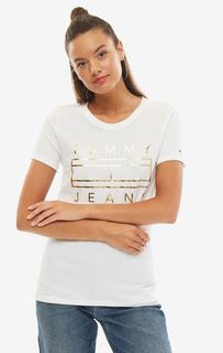 Хлопковая футболка с контрастным принтом Tommy Jeans