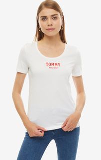 Белая хлопковая футболка с принтом Tommy Hilfiger