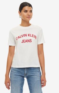 Хлопковая футболка с бархатным принтом Calvin Klein Jeans