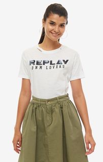 Хлопковая футболка с отделкой пайетками Replay