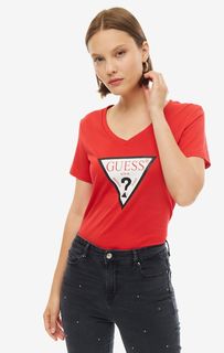 Хлопковая футболка красного цвета Guess
