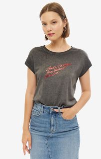 Серая хлопковая футболка с принтом Guess