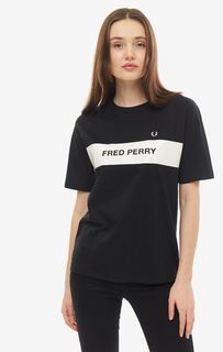 Черная хлопковая футболка с короткими рукавами Fred Perry