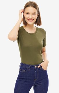 Хлопковая футболка цвета хаки United Colors of Benetton