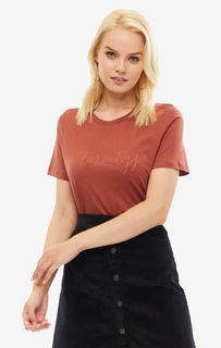 Коричневая футболка из хлопка с принтом Vero Moda