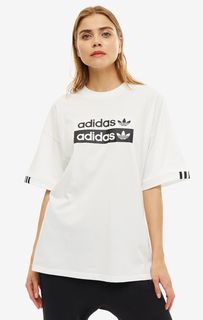 Белая хлопковая футболка с круглым вырезом Adidas Originals
