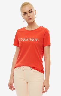 Красная хлопковая футболка с принтом Calvin Klein