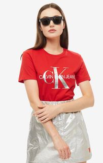 Красная хлопковая футболка с принтом Calvin Klein Jeans
