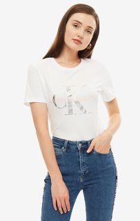 Белая хлопковая футболка с принтом Calvin Klein Jeans