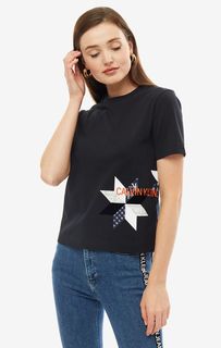 Хлопковая футболка свободного кроя с принтом Calvin Klein Jeans