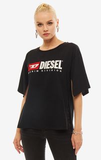 Черная хлопковая футболка с короткими рукавами Diesel