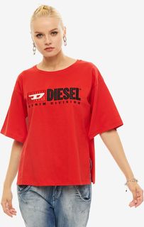Красная хлопковая футболка с короткими рукавами Diesel
