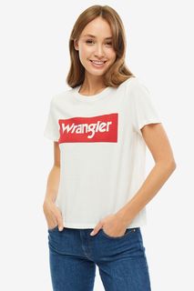Белая хлопковая футболка с принтом Wrangler